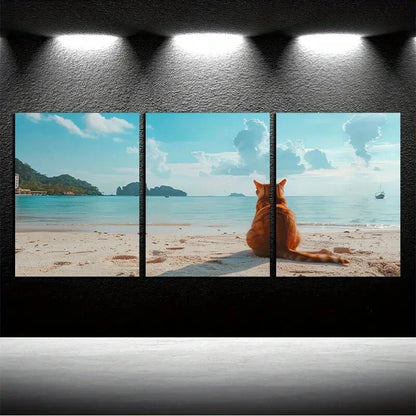 3pcs Very Cute Little Cat Is Resting By The Shore Metal Print Ready to Hang Art - Bella Home Decor