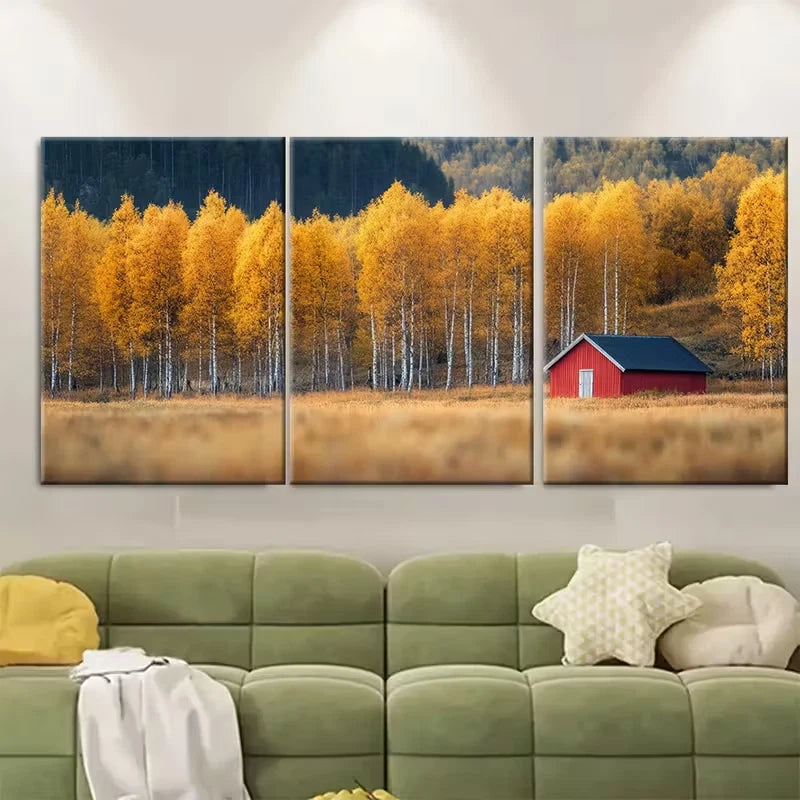 3pcs Autumn Forest, Golden Aspen Trees Metal Print Ready to Hang Art - Bella Home Decor