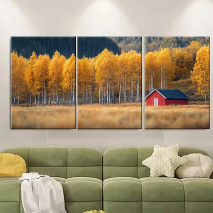 3pcs Autumn Forest, Golden Aspen Trees Metal Print Ready to Hang Art - Bella Home Decor