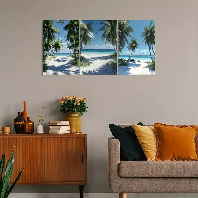 3pcs Tropical Beach And Coconut Trees Fun Metal Print Ready to Hang Art - Bella Home Decor