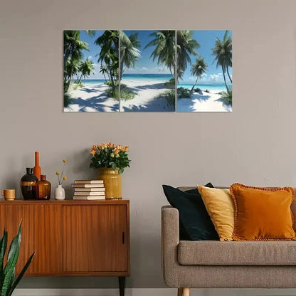 3pcs Tropical Beach And Coconut Trees Fun Metal Print Ready to Hang Art - Bella Home Decor