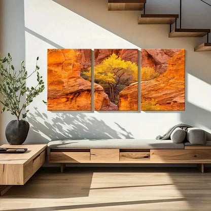 3pcs Autumn Golden Trees on a Valley Wall Art Set Canvas Framed 40x60cm - High Quality Print 100% Australian Made Wall Canvas Ready to Hang - Bella Home Decor
