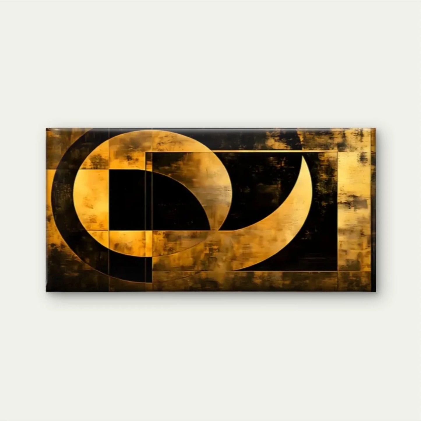 Golden Square Black Circles Wall Art Canvas Office Home Room Framed 120x60cm
