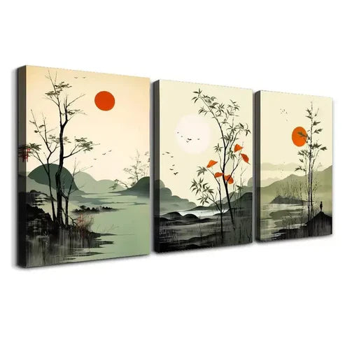 3pcs Stylish Minimalist Sage Green Plant Wall Art Set Canvas Framed 60x90cm - High Quality Print 100% Australian Made Wall Canvas Ready to Hang