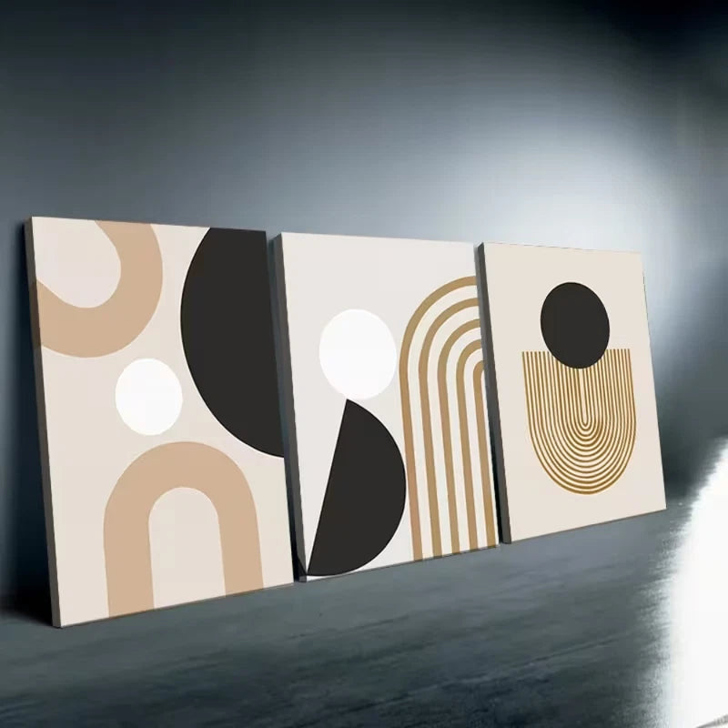 3pcs Abstract Geometric Vertical Oblong Wall Art Set Canvas Framed 60x90cm High Quality Print 100% Australian Made Wall Canvas Ready to Hang