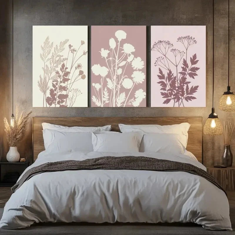 3pcs Botanical Silhouette Wildflower & Herb Design Metal Print Ready to Hang Art - Bella Home Decor