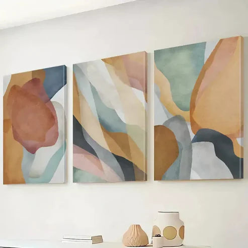 3pcs Brown, Green & Blue Abstract Canvas Framed 60x90cm - High Quality Print 100% Australian Made Wall Canvas Ready to Hang