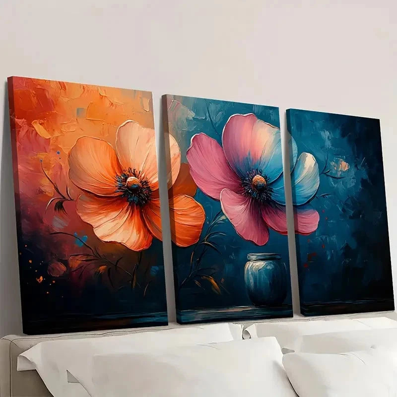3pcs Texture Floral Art Painting TY Wall Art Set Canvas Framed 40x60cm - High Quality Print 100% Australian Made Wall Canvas Ready to Hang