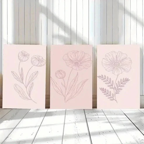 3pcs Line Flower Botanical Art Wall Art Set Canvas Unframed - High Quality Print 100% Australian Made Wall Canvas
