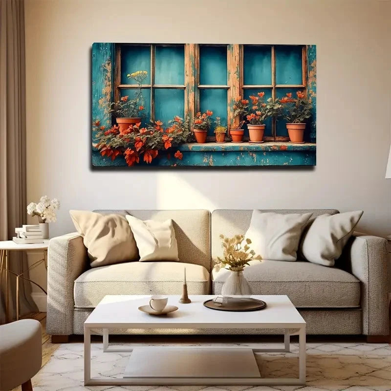 Roses Windowsill Wall Art Canvas Office Home Room Framed 120x60cm