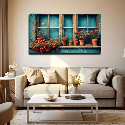 Roses Windowsill Wall Art Canvas Office Home Room Framed 120x60cm