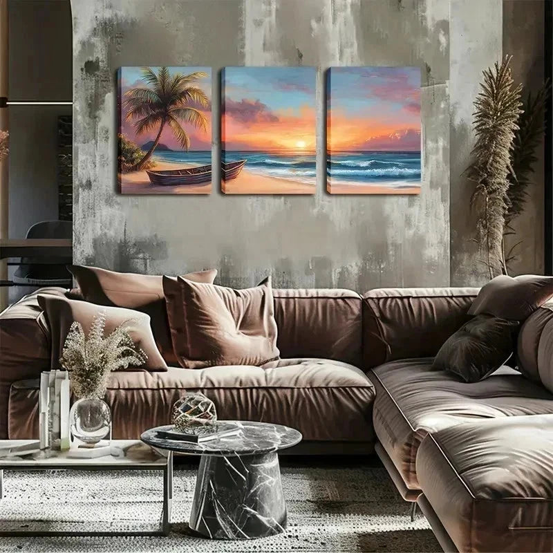 3pcs Beach Sunset Coastal  Wall Art Canvas Wall Art Set Canvas Framed 60x90cm - High Quality Print 100% Australian Made Wall Canvas Ready to Hang - Bella Home Decor