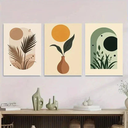 3pcs Modern Abstract Boho Vase Style Wall Art Set Canvas Unframed - High Quality Print 100% Australian Made Wall Canvas
