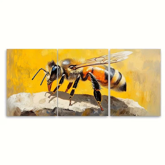 3pcs Honeybee Oil Painting Metal Print Ready to Hang Art