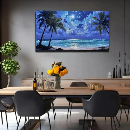 Beach Scene With Palm Trees Wall Art Canvas Office Home Room Framed 120x60cm