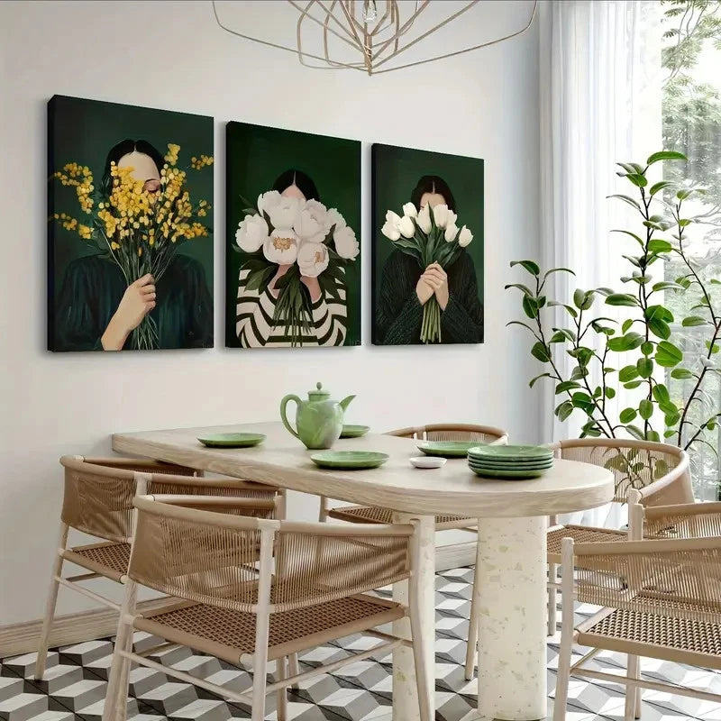 3pcs Japanese Striped Female Abstract   Wall Art Set Canvas Framed 40x60cm - High Quality Print 100% Australian Made Wall Canvas Ready to Hang