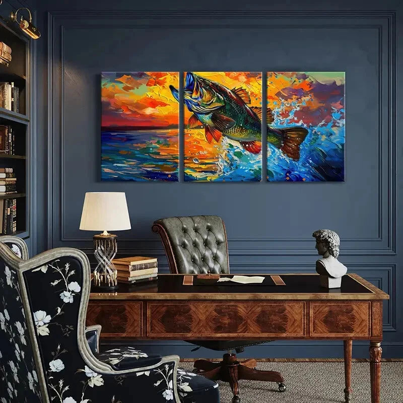 3pcs Colorful Fish Abstract Ocean Art Sunset Metal Print Ready to Hang Art - Bella Home Decor