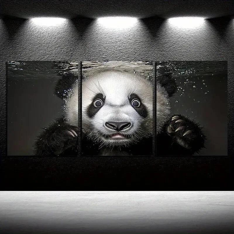 3pcs Swimming Panda Modern Design Metal Print Ready to Hang Art - Bella Home Decor