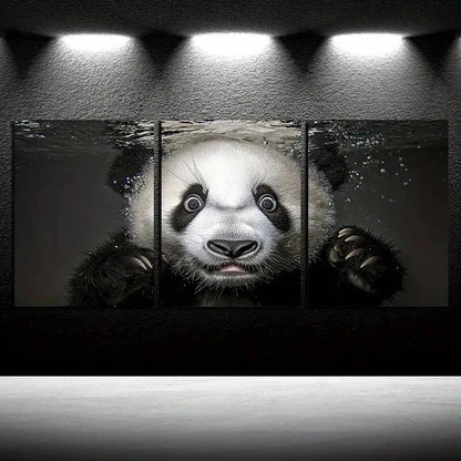 3pcs Swimming Panda Modern Design Metal Print Ready to Hang Art - Bella Home Decor