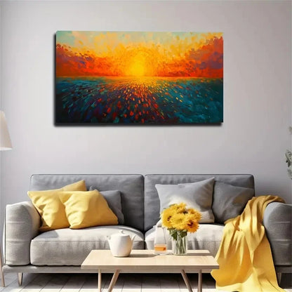Vibrant Sunset Seascape Wall Art Canvas Office Home Room Framed 120x60cm