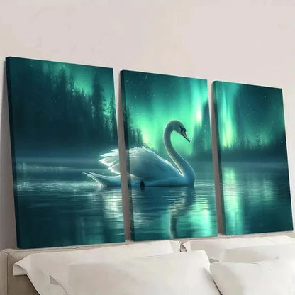 3pcs Northern Lights Aurora Borealis Swan E Wall Art Set Canvas Unframed - High Quality Print 100% Australian Made Wall Canvas