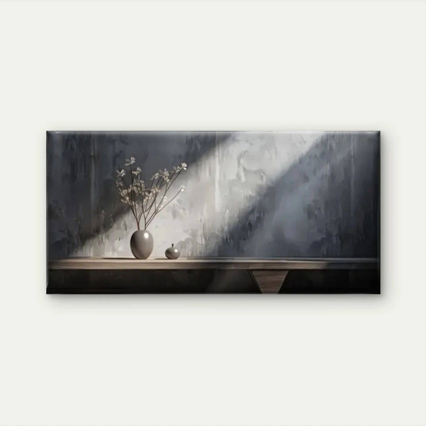 Vase Wooden Table White Grey Wall Art Canvas Office Home Room Framed 120x60cm