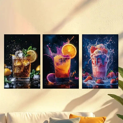 3pcs Specialty drinks, ice cream, fruit Wall Art Set Canvas Framed 40x60cm - High Quality Print 100% Australian Made Wall Canvas Ready to Hang