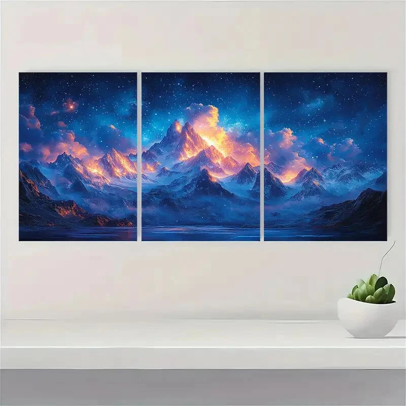 3pcs Mountain Art Starry Night Landscape Metal Print Ready to Hang Art - Bella Home Decor
