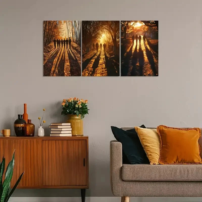 3pcs Vintage-Inspired Sunset Veterans Walk Metal Print Ready to Hang Art - Bella Home Decor