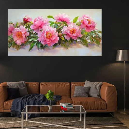 Pink Peony Floral Contemporary Wall Art Canvas Office Home Room Framed 120x60cm