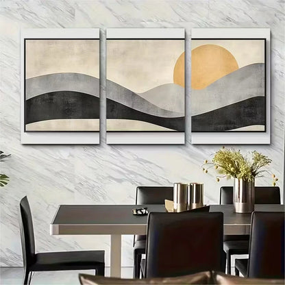 3pcs Soft Shapes in Beige and Grey Tones Metal Print Ready to Hang Art