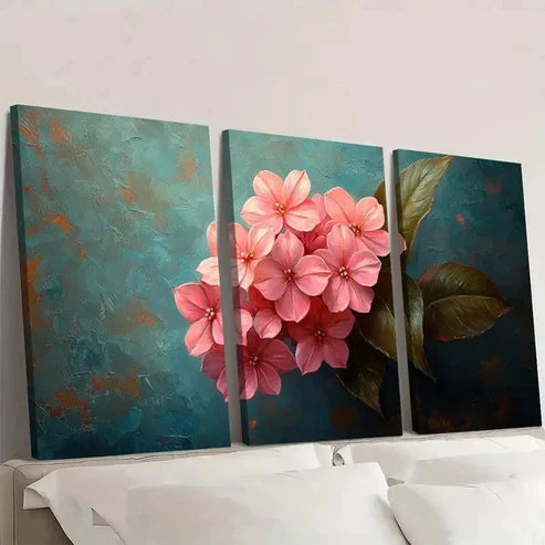 3pcs Pentas Flowers & Green Leaves  Wall Art Set Canvas Unframed - High Quality Print 100% Australian Made Wall Canvas - Bella Home Decor