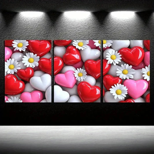 3pcs Vibrant Flowers and Love Illustration Wall Art Set Canvas Framed 60x90cm - High Quality Print 100% Australian Made Wall Canvas Ready to Hang