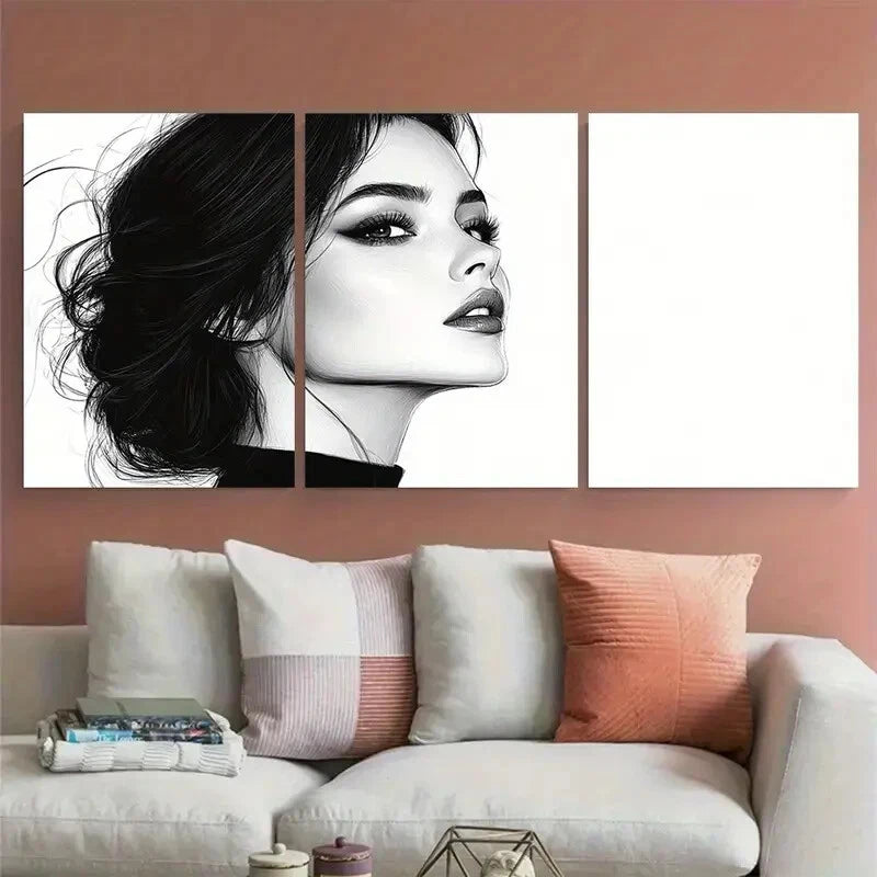 3pcs Elegant Black Fashion Woman Illustration Metal Print Ready to Hang Art - Bella Home Decor