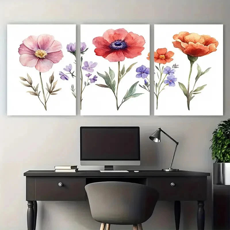 3pcs Birth Flower Family Bouquet Nature inspired Metal Print Ready to Hang Art - Bella Home Decor