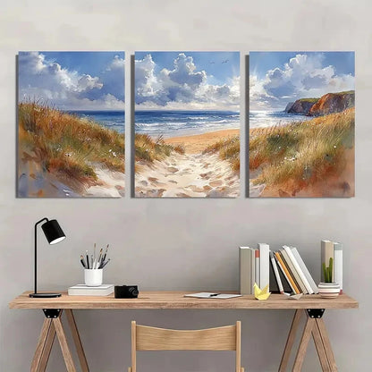 3pcs Coastal Seascape Scene Watercolor Art Metal Print Ready to Hang Art - Bella Home Decor