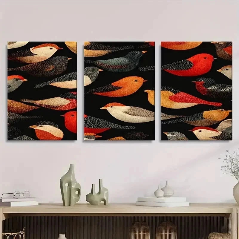 3pcs Abstract Birds Pattern Wall Art Set Canvas Framed 60x90cm - High Quality Print 100% Australian Made Wall Canvas Ready to Hang - Bella Home Decor