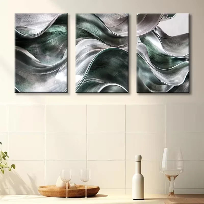 3pcs Wavy Abstract Design Wall Art Set Canvas Framed 50x70cm - High Quality Print 100% Australian Made Wall Canvas Ready to Hang
