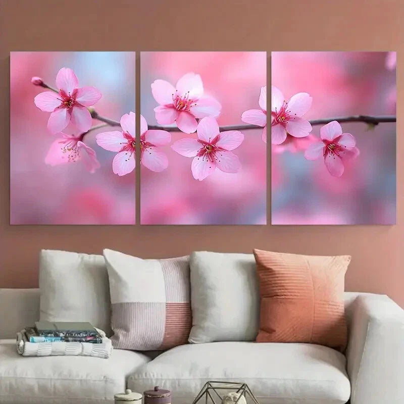 3pcs Elegant Cherry Blossom Sakura Design Metal Print Ready to Hang Art - Bella Home Decor