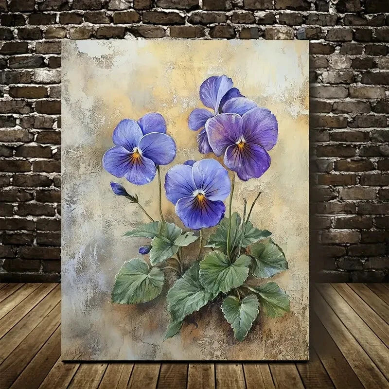 Beautiful Vibrant Purple Violets with Green Leaves 40x60cm Metal Print Ready to Hang - Bella Home Decor