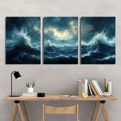 3pcs Moody Thunderstorm Seascape Atmosphere Metal Print Ready to Hang Art - Bella Home Decor