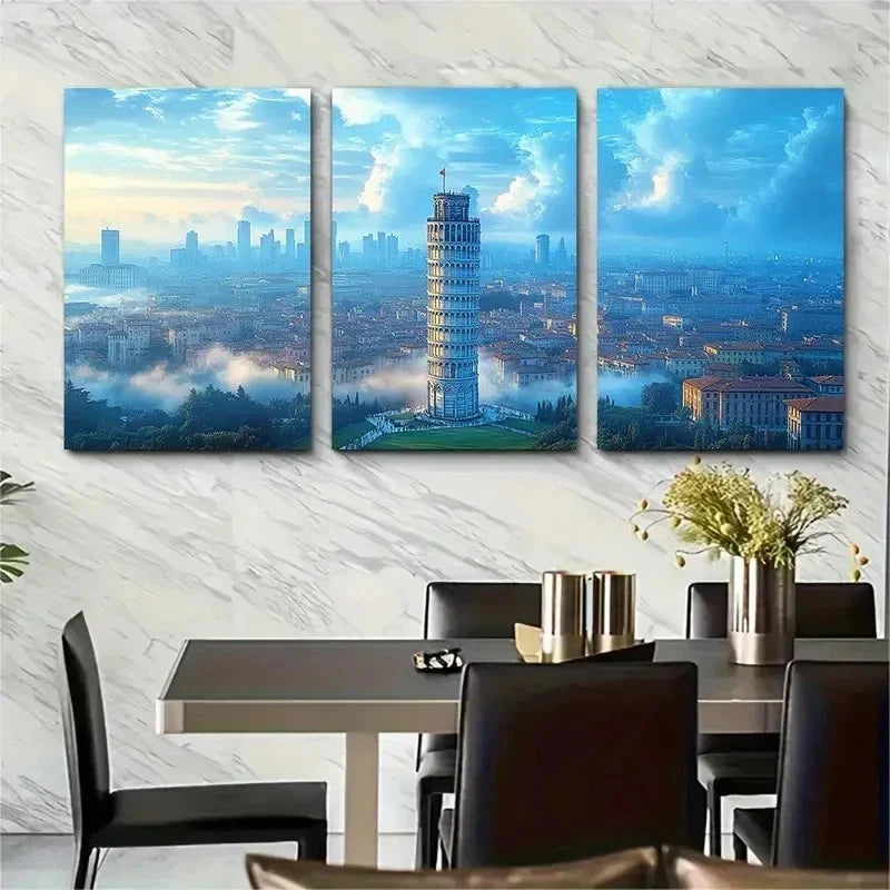 3pcs Leaning Tower of Pisa, an Italian S Wall Art Set Canvas Framed 60x90cm - High Quality Print 100% Australian Made Wall Canvas Ready to Hang