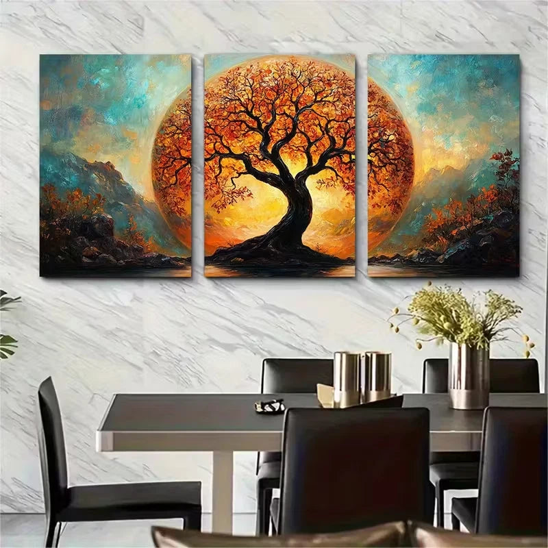 3pcs Vibrant Spherical Tree Oil Painting Metal Print Ready to Hang Art