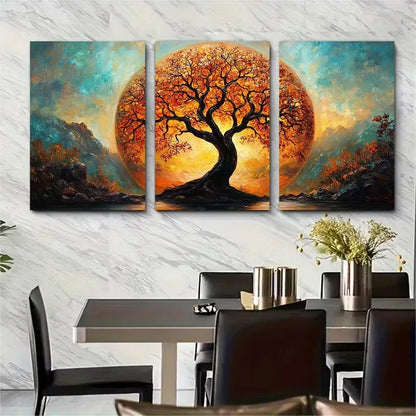 3pcs Vibrant Spherical Tree Oil Painting Metal Print Ready to Hang Art