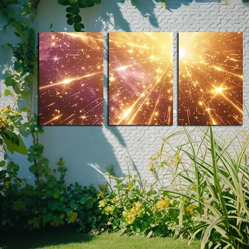 3pcs Vibrant Abstract Sparkle Illustration Metal Print Ready to Hang Art - Bella Home Decor