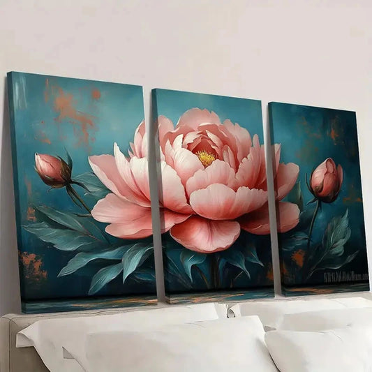 3pcs Pink Peony Nature Artwork PN Wall Art Set Canvas Framed 50x70cm - High Quality Print 100% Australian Made Wall Canvas Ready to Hang