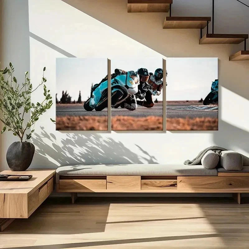 3pcs Professional Rider Motorcycle Racing Wall Art Set Canvas Framed 60x90cm - High Quality Print 100% Australian Made Wall Canvas Ready to Hang