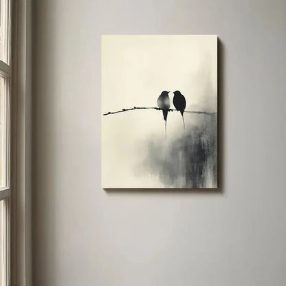 Beautiful Birds Abstract Chinese Ink Painting 60x90cm Metal Print Ready to Hang