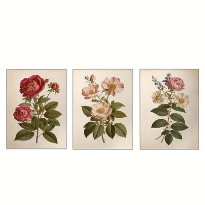 3pcs Vintage Rose Plant Triptych   Wall Art Set Canvas Framed 50x70cm - High Quality Print 100% Australian Made Wall Canvas Ready to Hang