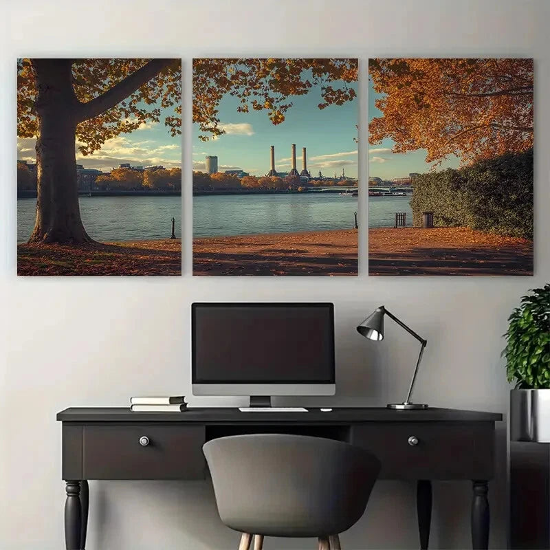 3pcs Battersea Park London Pagoda Metal Print Ready to Hang Art